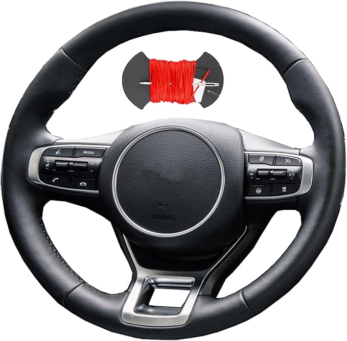 Microfiber Leather Car Steering Wheel Cover Anti-Slip Stitch Wheel Wrap Fit for Kia K5 2019 2020 2021 2022 2023 2024,Red