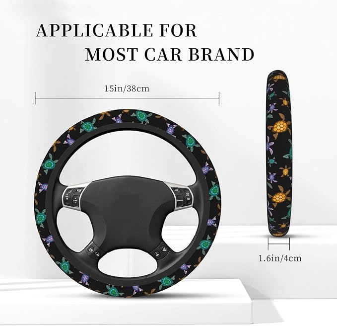 sea Turtle Neoprene Steering Wheel Cover for Men Women Anti-Slip Elastic Steering Wheel Protective Cover 15in Universal Car Accessories Fit Cars, SUVs, Auto