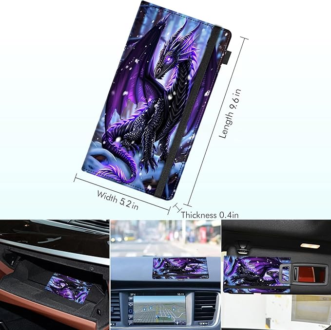 RAUEDWDJS Car Registration and Insurance Holder,Leather Vehicle Glove Box Organizer Wallet Case for Driver's License,ID Key Information Cards-Cute Little Dragon