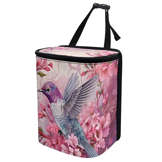 Mini Car Trash Bag Bin Hanging,Hummingbird Vehicle Garbage Bin with Lid,Durable Foldable Car Trash Can Waste Bag for Front Back Seats/Console