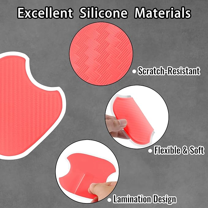 WORCAS 4Pcs Universal 3D Carbon Fiber Car Door Handle Paint Scratch Protector Sticker Auto Door Handle Cups Protective Pad(S-Red)
