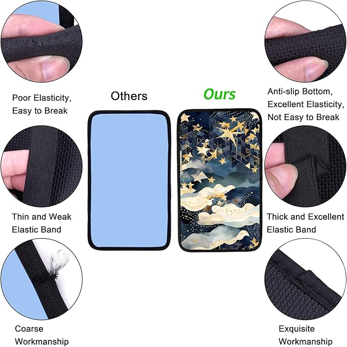 JANENFNA Car Armrest Cover Pads Universal Fashion Cute Auto Center Console Armrest Cover Pad with 2PCS Car Coasters Soft Waterproof Car Armrest Seat Protector for Women,Stars and Clouds