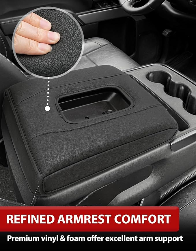 KBH Center Console Armrest Cover for 2014-2018 Chevy Silverado & GMC Sierra, 40/20/40 Jump Seat, Middle Console Lid Protector with Middle Cut, Anti-Scratch, Black