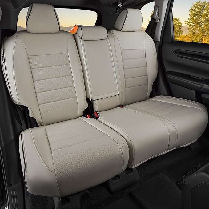 HKZ Fit CRV Car Seat Covers Full Set for Honda CR-V 2023 2024 2025 2026 CRV LX;EX;EX-L;Sport;Touring;Special Edition & Hybrid Model - Leather (Beige)