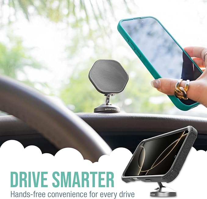 Smartish® MagSafe Mountaineer Car Mount - Compatible w/Apple iPhone 17/16/15/14/13 - Magnetic Stick on Adhesive Phone Holder - Extra Strength Magnet for Apple Accessories - Drive Me Grayzy