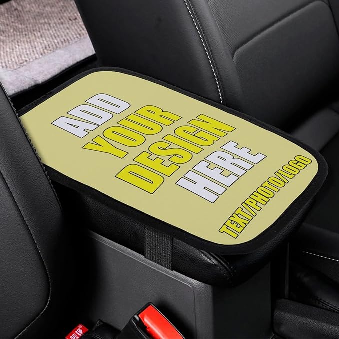 Custom Car Armrest Cushion Personalized Text Photo Logo Customize Auto Center Console Armrest Pad Cushion Universal Deco Pad Center Console Cover for Car Seat Handrail Box, Khaki