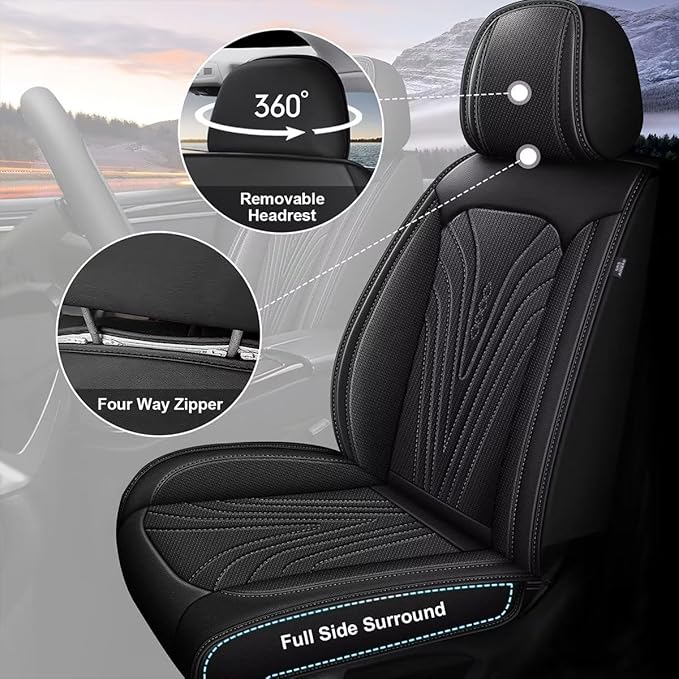 DISUTOGO Front Seat Covers Fit for Nissan NV200 2016-2020 Waterproof Faux Leather Automotive Cushion Protector Car seat Covers Compatible Airbag(2 Seats, Black)
