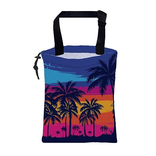 KXWQTRDD Car Garbage Bag Blue Palm Trees Orange Sunset Hanging Canvas Car Trash Bag Waterproof Drawstring Car Back Seat Organizer for Car Back Front Seat Console with Adjustable Buckle