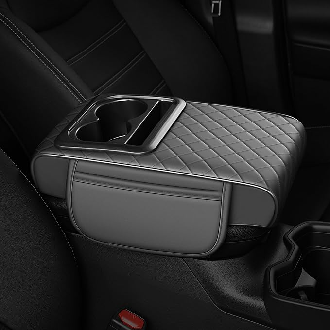 Car Armrest Cover Fit for Mazda Mazda 3 Upgrade Memory Foam Console Protector with Cup Holders and 2 Storage Pockets (Gray)