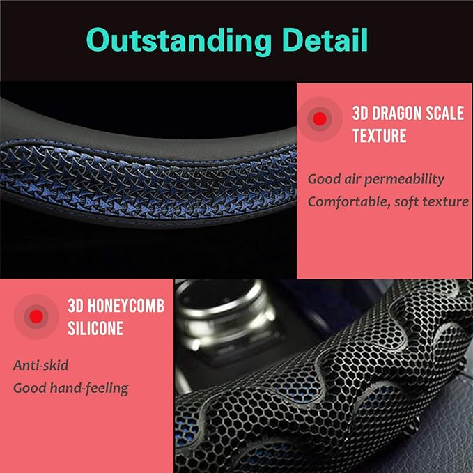 PINCTROT Small Size Steering Wheel Cover Great Grip with 3D Honeycomb Anti-Slip Design, 14 Inch (Blue)