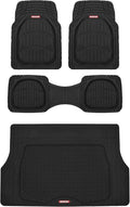 Motor Trend FlexTough 4-Piece Heavy Duty Floor Mats for Cars Trucks SUVs, Automotive Floor Mats Car Mats Full Set Front, Rear & Cargo, Trim-To-Fit Semi-Custom Deep Dish All Weather Rubber Mats - Black