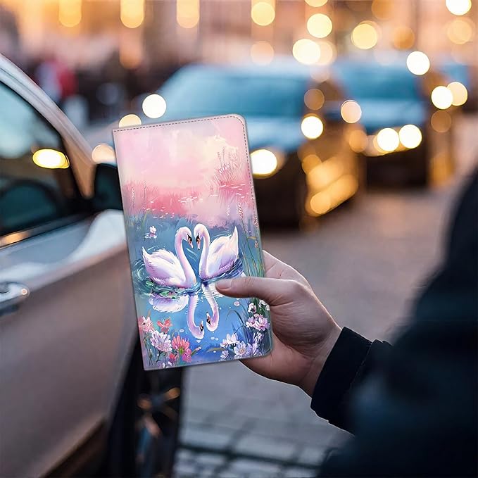 Car Registration Holder, Waterproof PU Leather Vehicle Card Document Glove Box Organizer, Women Interior Auto Accessories Case for Cards, Driver License Car Insurance Holder, Swan Oil Painting