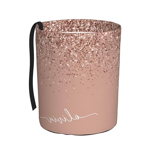 Blush Pink Rose Gold Glitter Car Trash Can Leak Proof Hanging Waterproof Garbage Can Multipurpose Trash Bin for Car SUV Front Seat Headrest Collapsible and Portable Storage Pocket