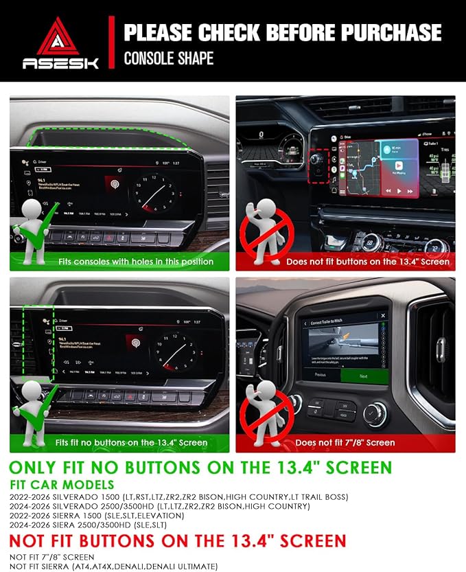 ASZSK for 2022–2026 Silverado&Sierra 1500/2024–2026 Silverado 2500HD/3500HD 13.4 Inch Center Console Screen Organizer Center Console Screen Organizer Tray ABS Materials