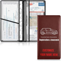 Caihoyu Custom Car Registration and Insurance Card Holder Personalized Leather Glove Box Organize Men Women Wallet Accessories Case for Cards, Essential Document Driver License Burgundy