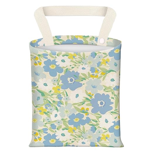 BEAKND Hanging Car Garbage Bag, Cute Car Trash Can Bag, Automotive Accessories for Women Men Cute Blue Green Flowers