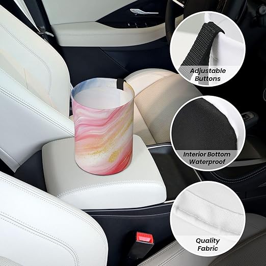 Gold Pink Marble Car Trash Can Garbage Cans Foldable,Cute Hanging Car Organizer and Storage Bag Leak Proof, Auto Back Seat Trash Bin Universal for Truck, SUV, Outdoor Travel