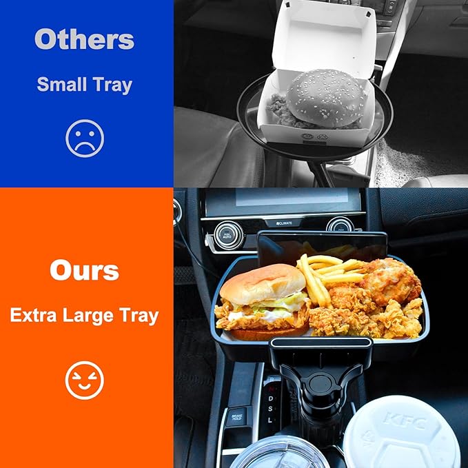 Cup Holder Tray for Car, 360° Rotating Car Tray, Car Food Table Tray for Eating with Solid Base & Phone Slot, Car Cup Holder Expander for Road Trip Essentials for Adults, ATCT-8