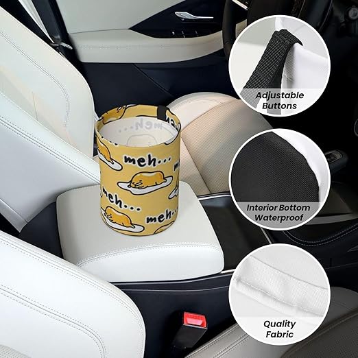 Gudetama Cute Car Trash Can Leak Proof Hanging Waterproof Garbage Can Multipurpose Trash Bin for Car SUV Front Seat Headrest Collapsible and Portable Storage Pocket