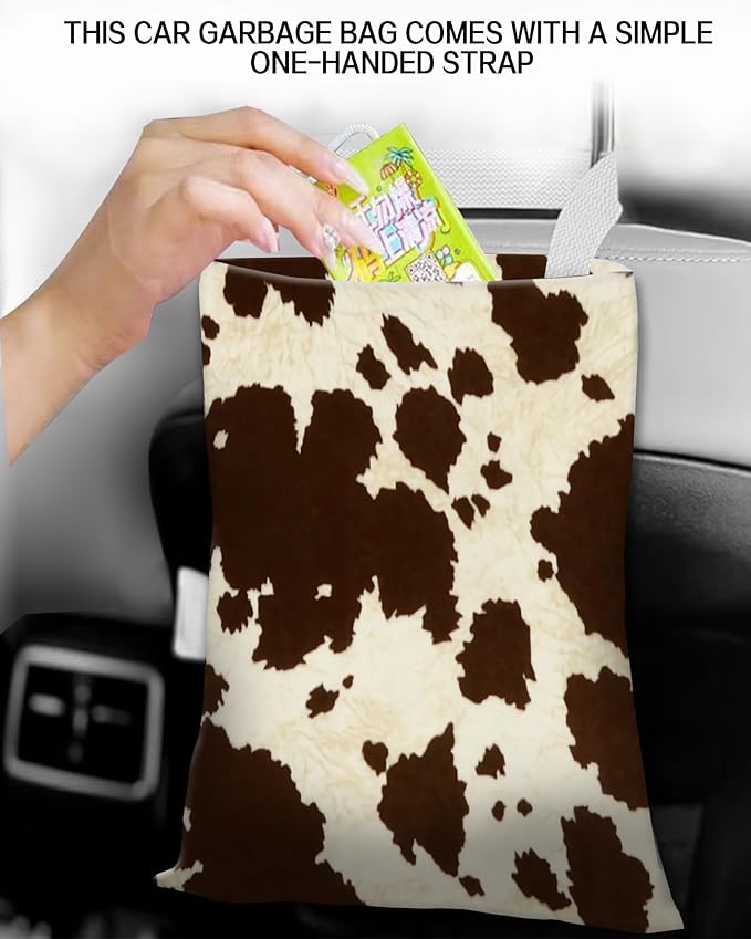 ANKVRP Car Garbage Can, Hanging Car Trash Can Bag for Back Seat Organizer, Retro Cow Print