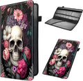Mxfdegf Car Registration & Insurance Holder, Leather Glove Box Organizer, Cool Accessories for ID, Driver's License Cards & Essential Documents, Men & Women's Business Cards, Rose Skull Flower