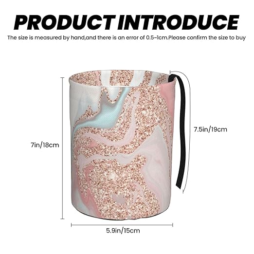 Rose Gold Glitter Coral Gray Pastel Marble Car Trash Can Leak Proof Hanging Waterproof Garbage Can Multipurpose Trash Bin for Car SUV Front Seat Headrest Collapsible and Portable Storage Pocket