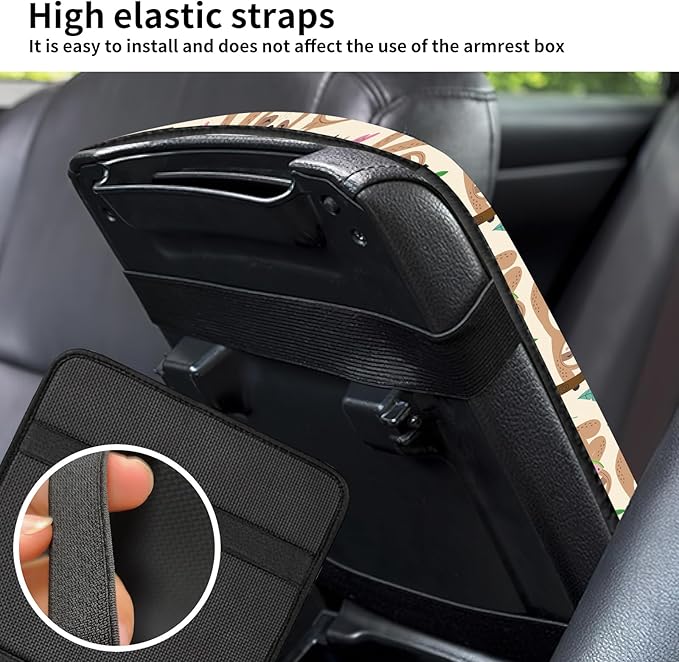 Car Center Console Cover, Universal Soft Large Neoprene Auto Armrest Seat Box Cover, Funny Car Decor Accessories Fit for Most Cars, Vehicles, SUVs Cute Sloth