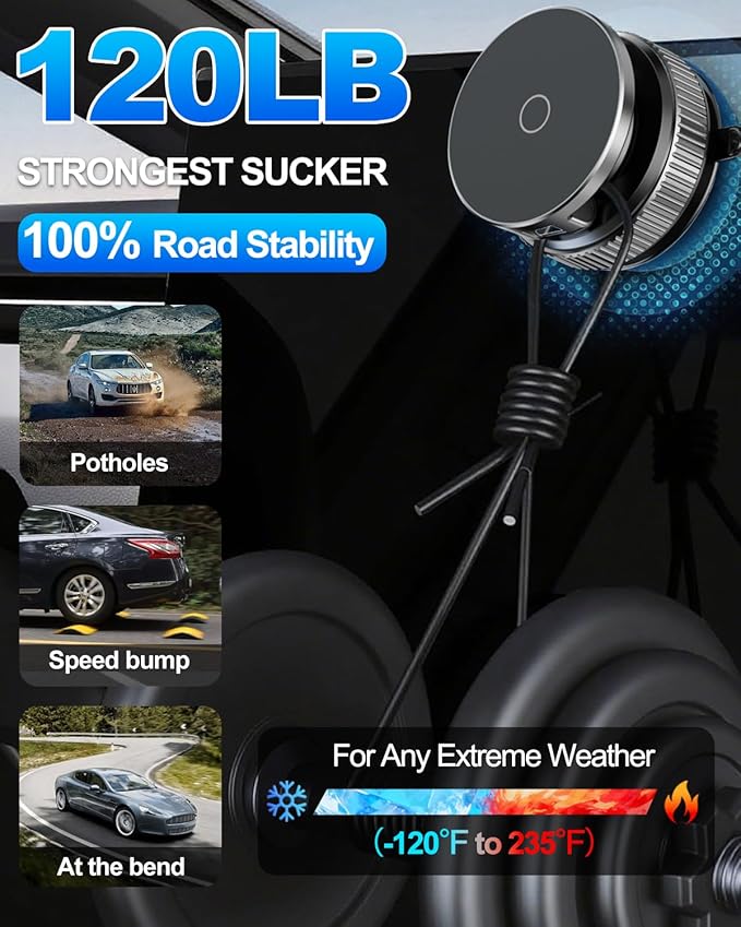 Vacuum Magnetic Car Phone Holder 360° Strongest 120LBS Ultra Suction Cup Phone Mount for MagSafe Dashboard Cell Phone Holders for Your Car/Gym/Mirror Bracket for iPhone 17 & Android, Car Accessories
