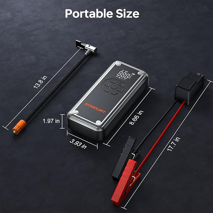 Acmount W160 Jump Starter with Air Compressor 5000A Car Battery Jump Starter 150PSI Tire Inflator/Air Pump, 12V Portable Jump Pack (Up to 9L Gas/8L Diesel Engine), Emergency Car Kit, Idea Gift for Man