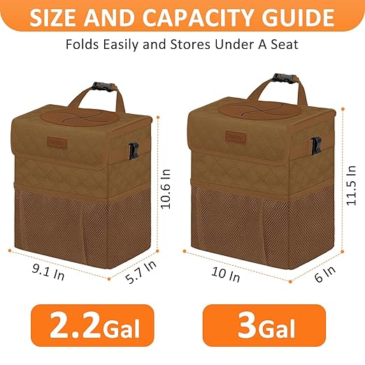 Vankor Car Trash Can for Cute, Bag Bin Hanging Waterproof Automotive Car Garbage Cans Leak Proof Vehicle Trash Can Diamond Pattern-Brown