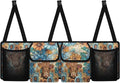 Hippie Floral Highland Cow Trunk Organizer Car Women Large Capacity Car Back Seat Organizer Car Organization with Lid