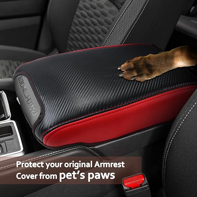 SKTU for 2023 2024 2025 Nissan Pathfinder Center Console Cover 2022-2025 Pathfinder Armrest Cover 2023 2024 2025 Pathfinder Accessories Pathfinder R53 Automotive Center Console Soft Cushion (Red Line)