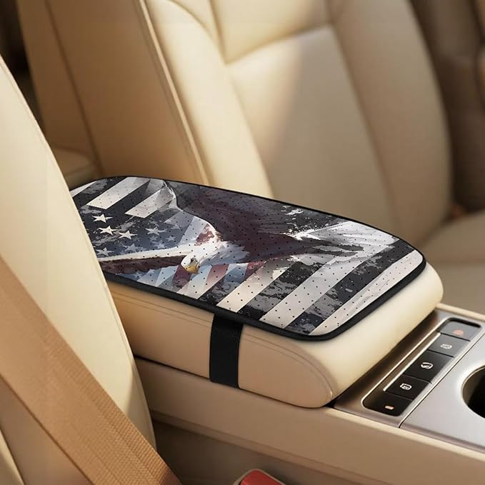 Oramclsy American Flag 5 Pack Auto Accessories Set Eagle Car Seat Covers Full Set + Heavy Duty Armrest Pad + Car Seat Belt Pads Universal Size Accessories