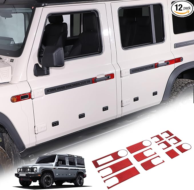 Tumukiw 12PCS Car Door Handle Scratch Protectors Compatible with INEOS Grenadier 2020-2024 Accessories, Soft Carbon Fiber Car Door Handle Panel Sticker Exterior Decoration (Red)