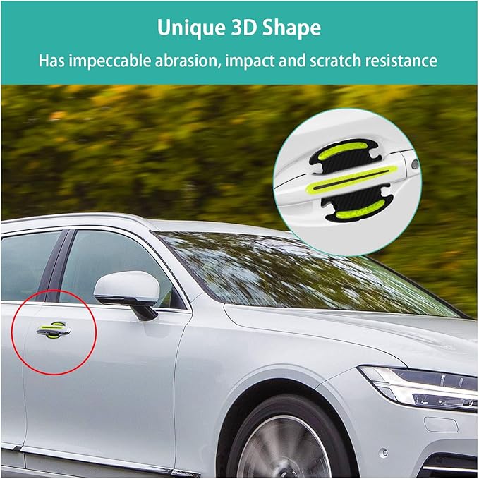 Augeny 8 PCS Car Handle Protector Reflective Stickers, Universal 3D Carbon Fiber Auto Door Handle Paint Guard, Anti-Scratch Bowl Protective Film for Most Cars (Green)