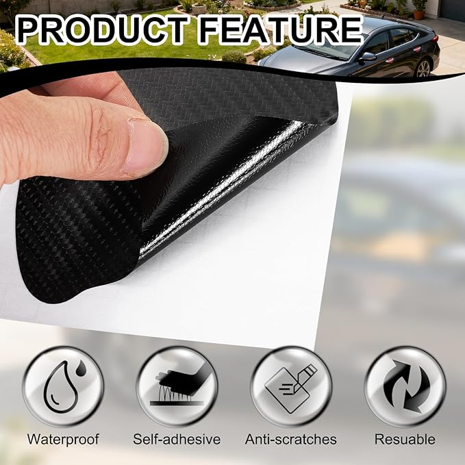 PATIKIL 3.54" x 3.94" Car Door Handle Sticker, 8Pcs Carbon Fiber Anti-Scratches Vehicle Door Cup Protector with Scraper Auto Door Handle Protective Film for Cars Trucks RV SUV, Black