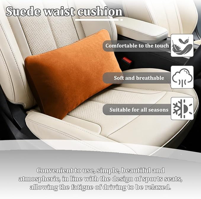 Car Lumbar Support Pillow, Suede Leather Vehicle Driving Seat Lumbar Support Pillow for Lower Back Pain Relief, Auto Interior Back Cushion Pad, Universal for SUV Sedan Truck (Orange/Yellow)