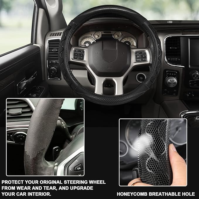 GIANT PANDA Steering Wheel Cover for Dodge Ram 1500 - Car Steering Wheel Covers for Dodge Ram 2500 3500 15.5-16 inch - Gray