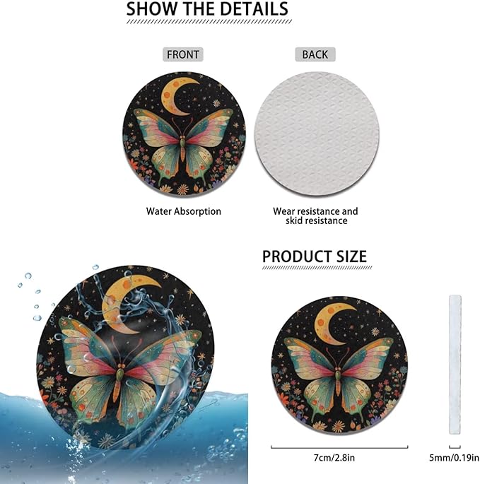 6pcs Butterfly Steering Wheel Cover Women Flower Moon Car Interior Accessories Cup Holder,Handbrake Gear Cover Auto Decor Protector for Car Truck SUV