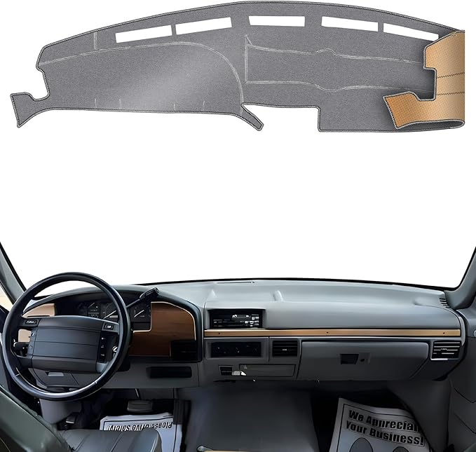 KEYOOG Dashboard Cover Dash Mat Fit for 1996-1992 Fo-rd F-150 Bronco,1997-1992 F-250 F-350 (for Left Hand Drive),Car Dash Board Mat Anti-Glare Carpet,Non-Slip Pad Sunshield Protector (Grey)