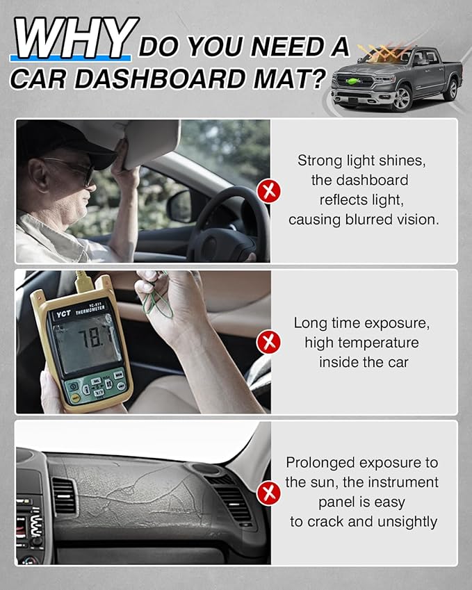 Cartist Dashboard Cover for 2019-2026 Dodge Ram 1500 2500 3500 Dash Cover,OEM Custom Fit Anti-Glare UV Protection Dash Mat,Non-Slip Polyester Car Interior Accessories