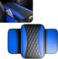 Patchwork Leather Center Console Cover, Upgraded Car Armrest Cover with 2 Storage Bags, Universal Arm Rest Covers for Car, Vehicle Interior Accessories Middle Console Cushion Organizer (Blue)