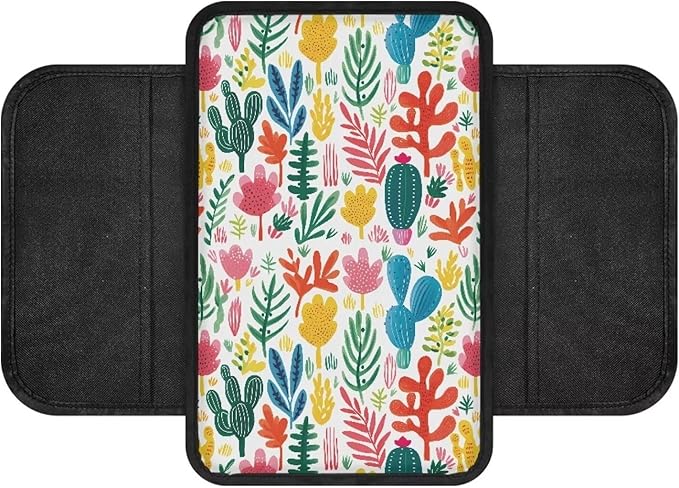 Dreaweet Tropical Cactus Car Accessories Center Console Cover with Pockets,Cute Armrest Cover for Car Truck SUV Center Console Cushion Pad Car Armrest Seat Box Cover Protector