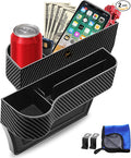 LEYACS Car Seat Gap Filler, Premium Leather Car Seat Gap Filler Organizer with Cup Holder, Car Seat Organizer with Two Seat Hooks, Can Hold Cell Phone, Keys, Cards, Canned Drinks - 2 Pack, Black
