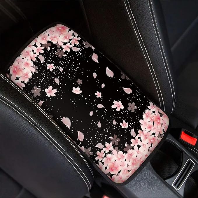GLENLCWE Pink Cherry Blossom Print Car Armrest Cover Pad for SUV Truck Comfort Center Console Armrest Cushion Protector for Women Men