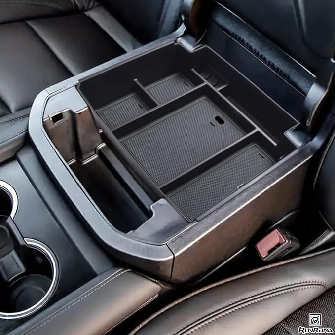 RUNROAD Center Console Organizer Tray Compatible with 2026 2025-2021 GMC Yukon/Chevy Tahoe/Suburban Accessories, Armrest Tray Secondary Storage Organizer Box, ONLY for Power Sliding Console, Black