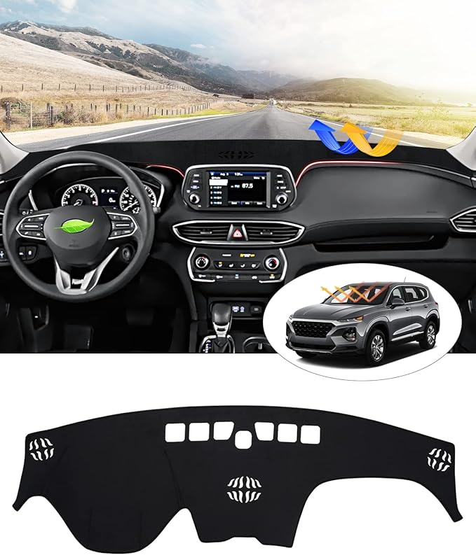 CARTIST Dashboard Cover Custom Fit for Hyundai Santa Fe 2019 2020 2021 2022 2023 Accessories Dash Cover Mat Pad Black （Without HUD）