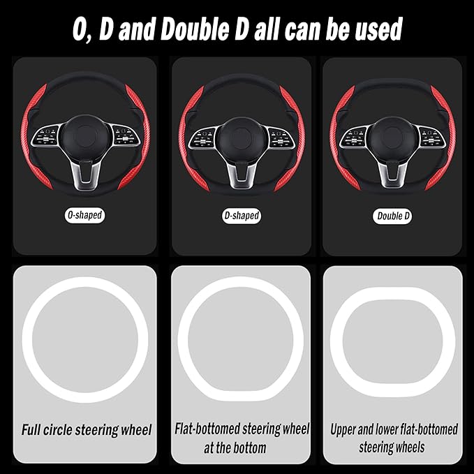 LevChall Carbon Fiber Steering Wheel Cover, 2-Piece Set Anti-Skid Comfortable Grip Segmented Butterfly Design, Easy Snap-On Installation Universal Fit 99% Cars, Red