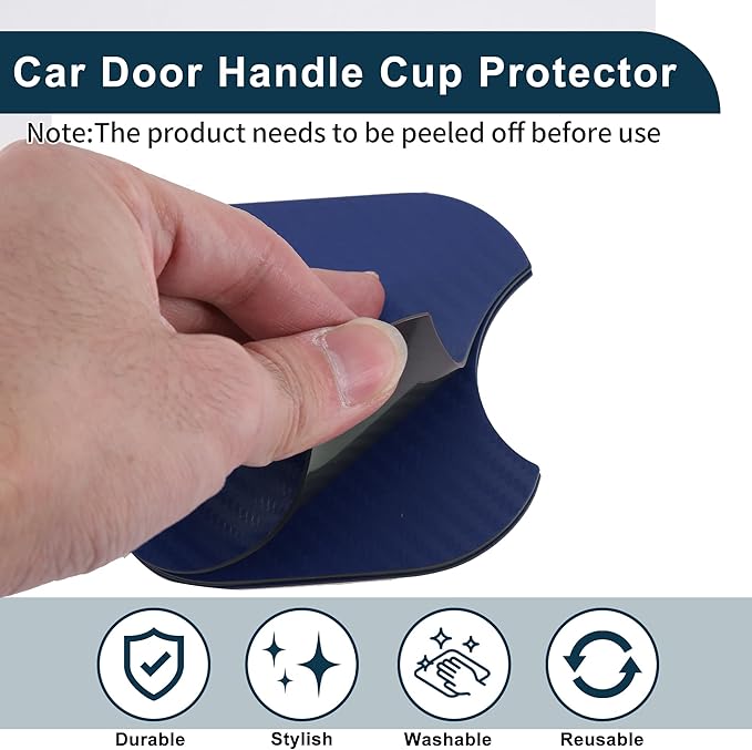 Car Magnet Car Door Handle Scratch Protector 73x95mm Anti-Scratches| Door Handle Protective Film Carbon Fiber Blue 4 Pcs