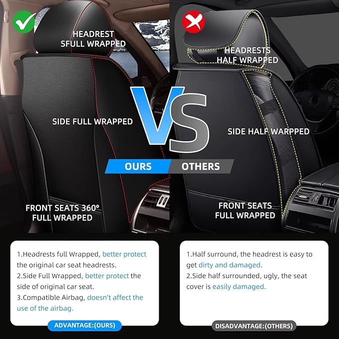 YORKNEIC 2 Front Car Seat Covers for Kia Cadenza 2014-2020 Faux Leather Waterproof Seat Covers Automotive Seat Protectors Cushions with Airbag Compatible(2 Front Seat,Black&Beige)